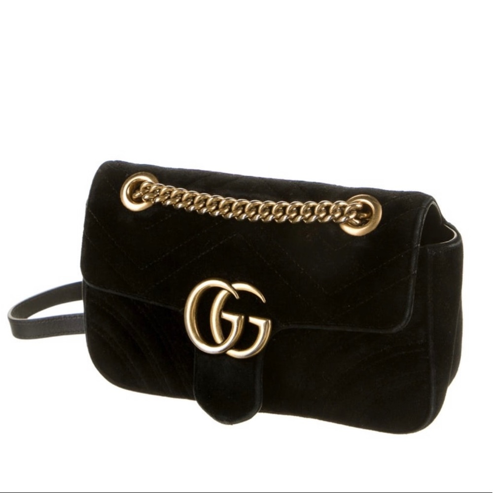 Gucci Mini GG Marmont Matelassé Velvet ShoulderBag